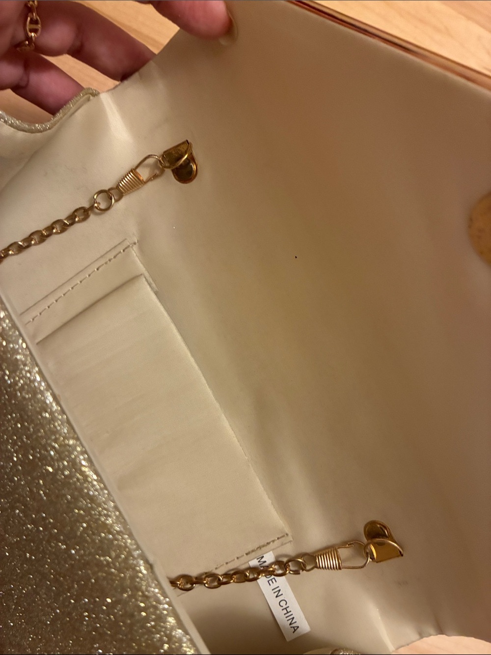 Gold Glitter Envelope Clutch with Detachable Chain Strap - Picture 5 of 6